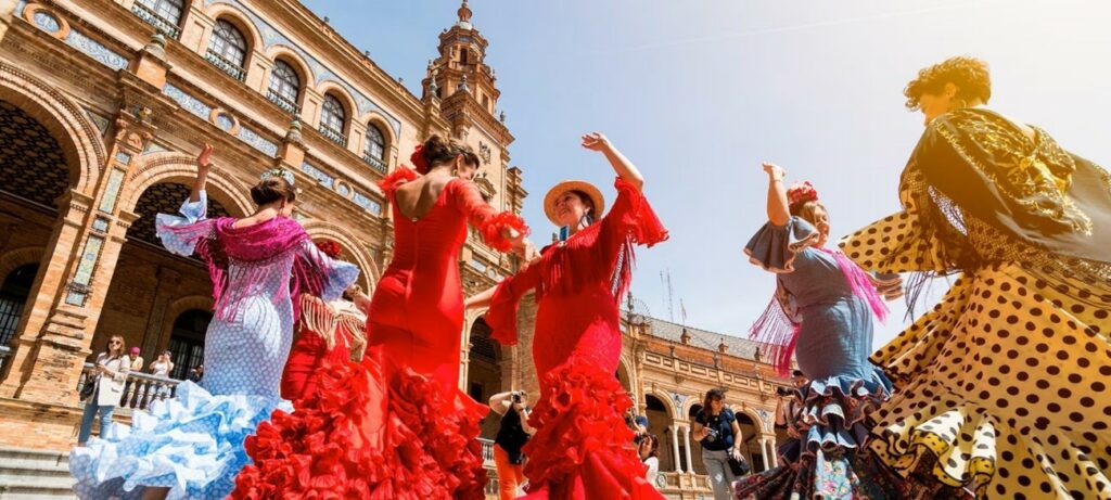 Passionate Flamenco dancers performing traditional Andalusian dance